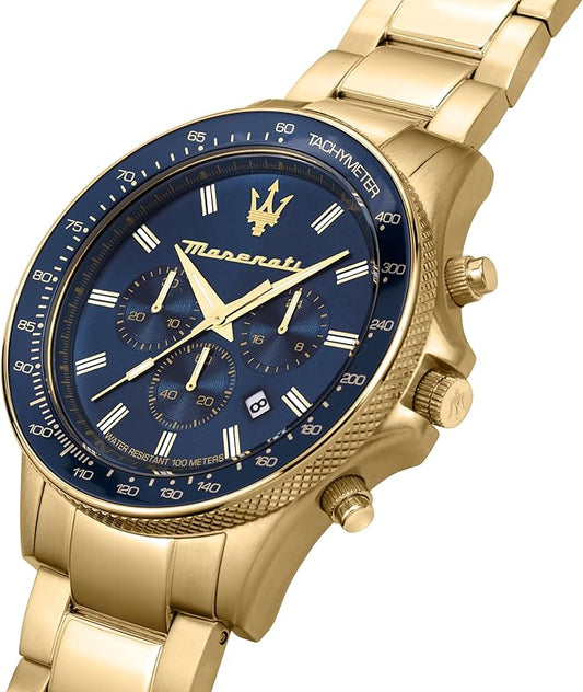 Maserati Sfida Chronograph Watch – Gold Stainless Steel | Blue Dial (44mm)