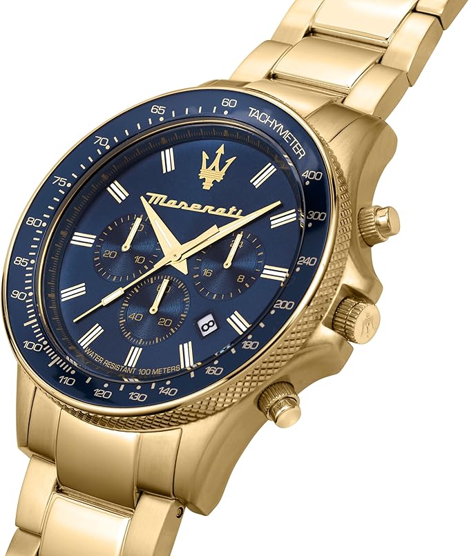 Maserati Sfida Chronograph Watch – Gold Stainless Steel | Blue Dial (44mm)